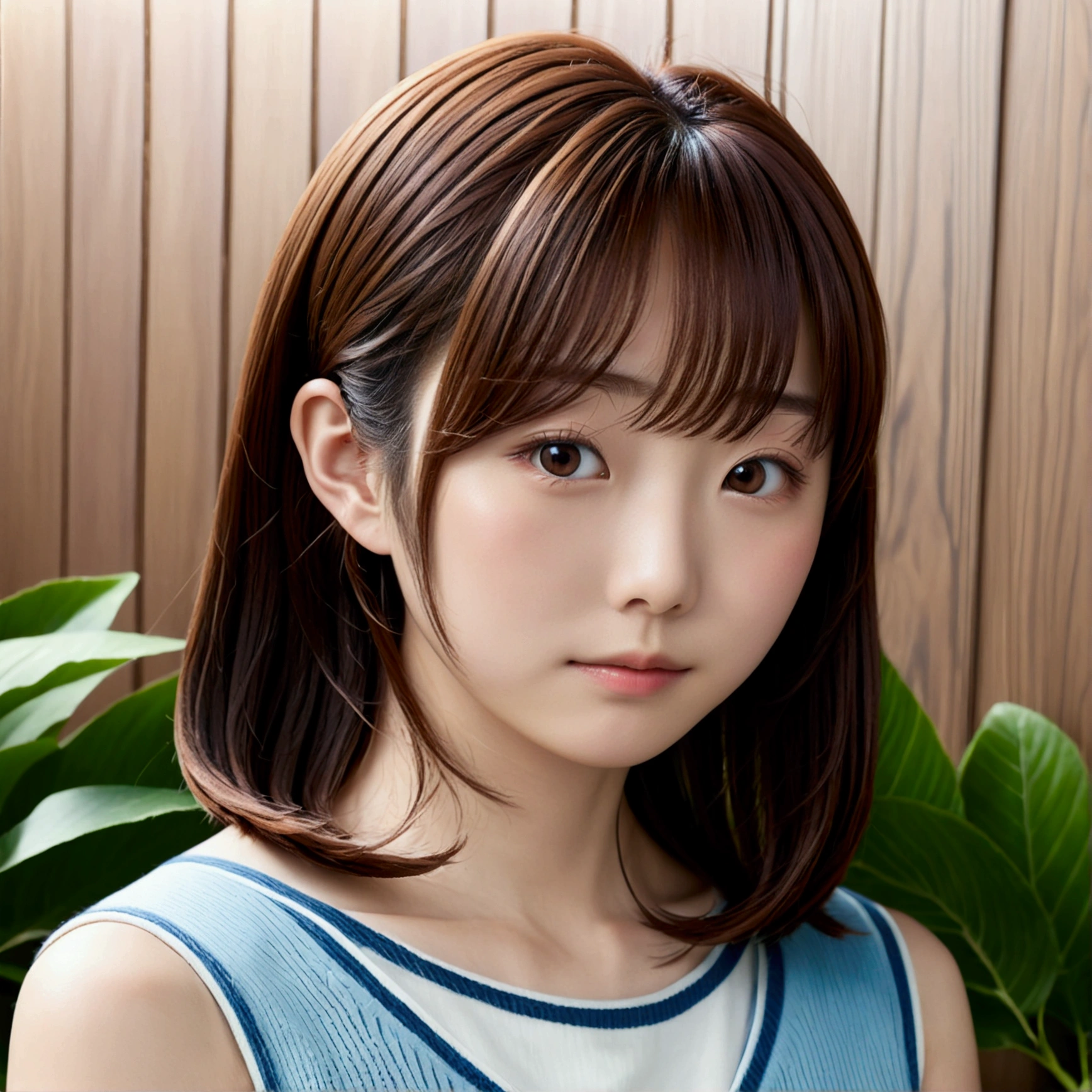 (8k、RAW Photos、Highest quality、masterpiece:1.2)、(Real、Photorealistic:1.4)、(Highly detailed 8K wallpapers)、(Professional Lighting、Cinematic lighting)、(18-year-old、Japanese、female、cute、Chiho、Sakimi-chan、Straight, shoulder-length brown hair:1.2)