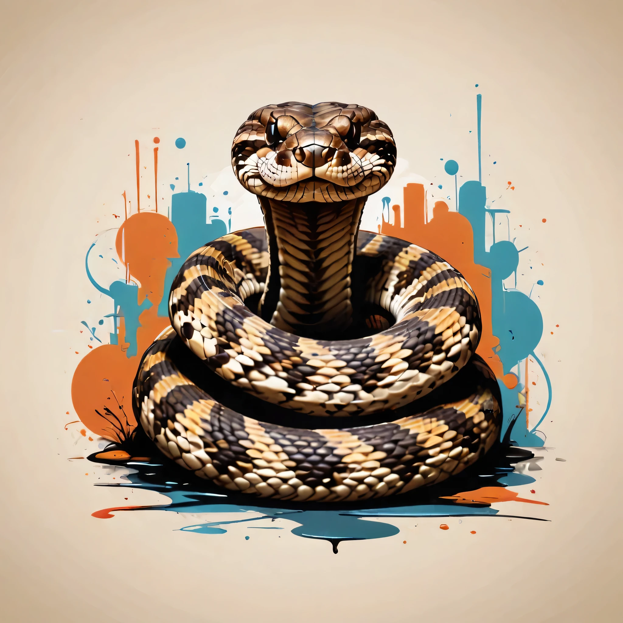 a vintage rattlesnake, ink art style on a halftone background, centered shot, sharp, focus, vector digital art, beautiful bright colors, centered shot, full detail, cinematic, highly detailed, true aesthetic, intricate, elegant, dynamic, vibrant, color, epic, rich deep vivid, real, romantic, emotional,, determined t-shirt_design, strong contours 