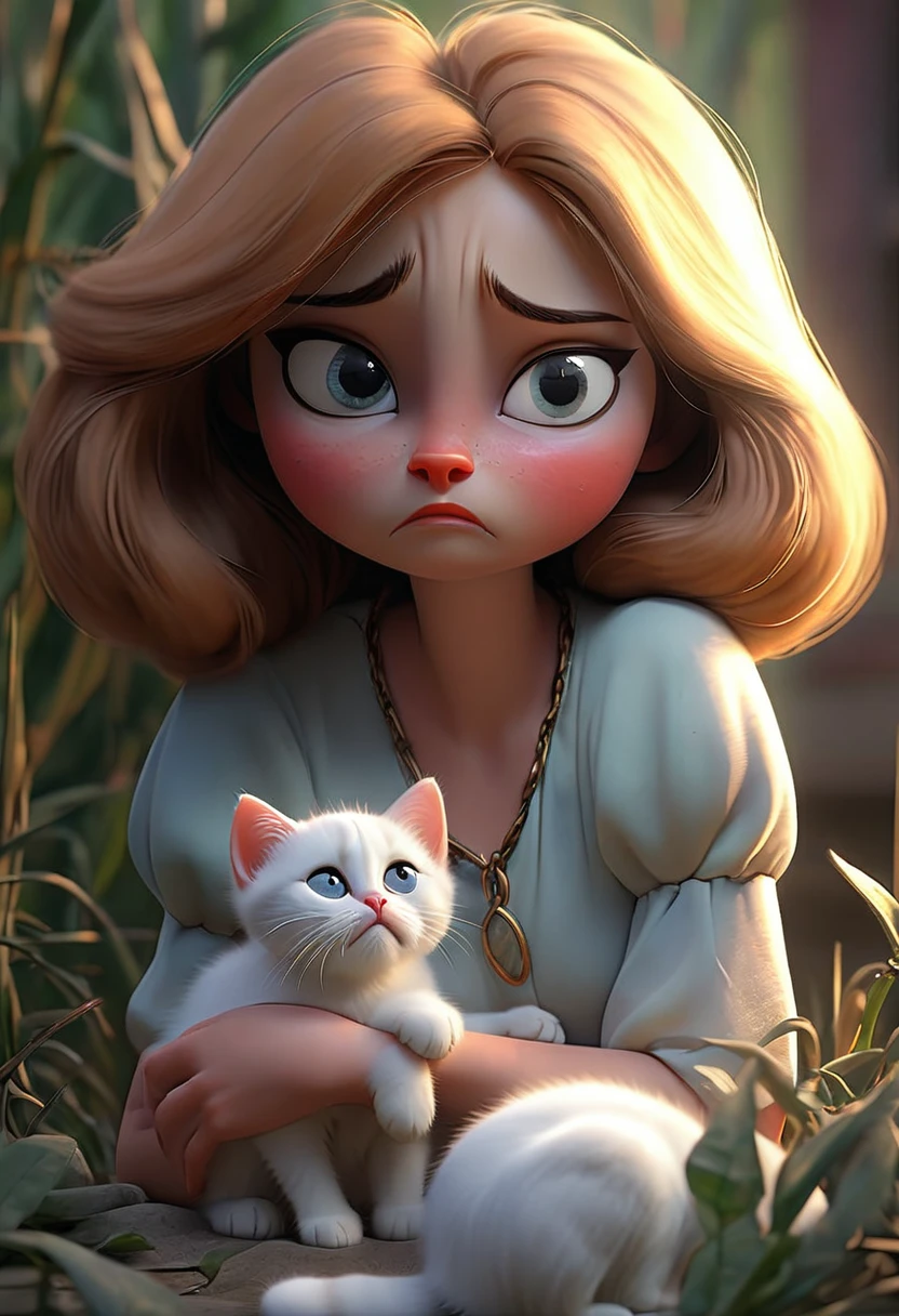 The Dawn"A sorrowful scene at dawn. A woman looking at lifeless baby cats and then at the normal cat, her face filled with sorrow and disbelief."