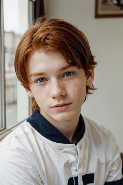 Very pale young boy, , redhead with freckles