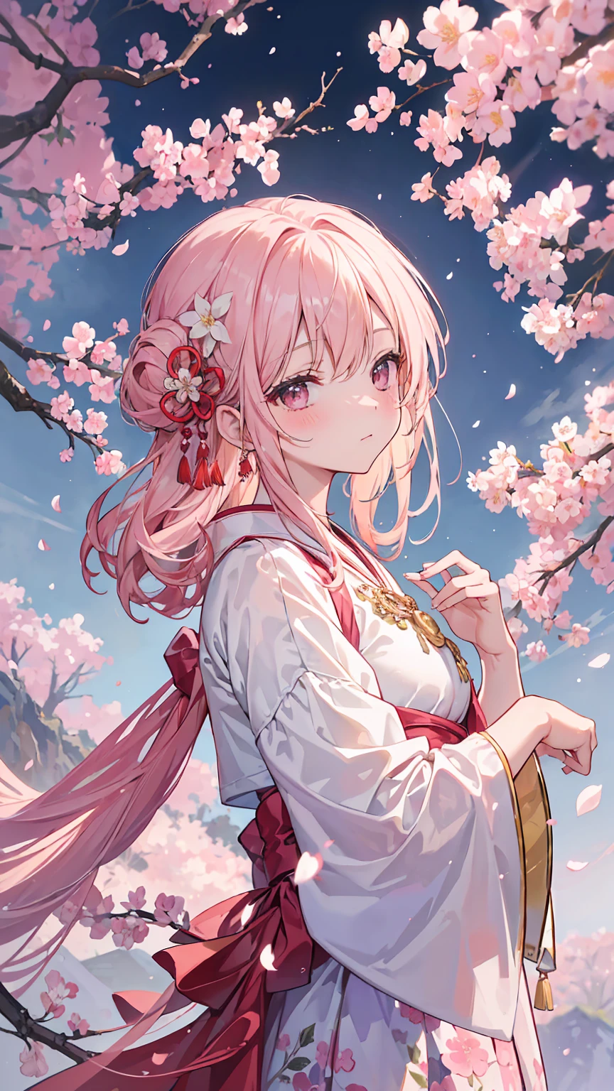 (obra maestra, mejor calidad), (Vistoso:1.4), In a quaint and secluded village nestled in the hills of Japan, a picturesque cherry blossom tree stands tall and blooming, its delicate pink petals swirling in a gentle breeze. This stunning scene is captured in a beautifully executed oil painting, with vibrant colors that bring the tree to life and create a sense of tranquility. Every petal and branch is intricately detailed, making the image truly captivating. The overall composition exudes a sense of peace and beauty, making it a perfect blend of nature and artistry.