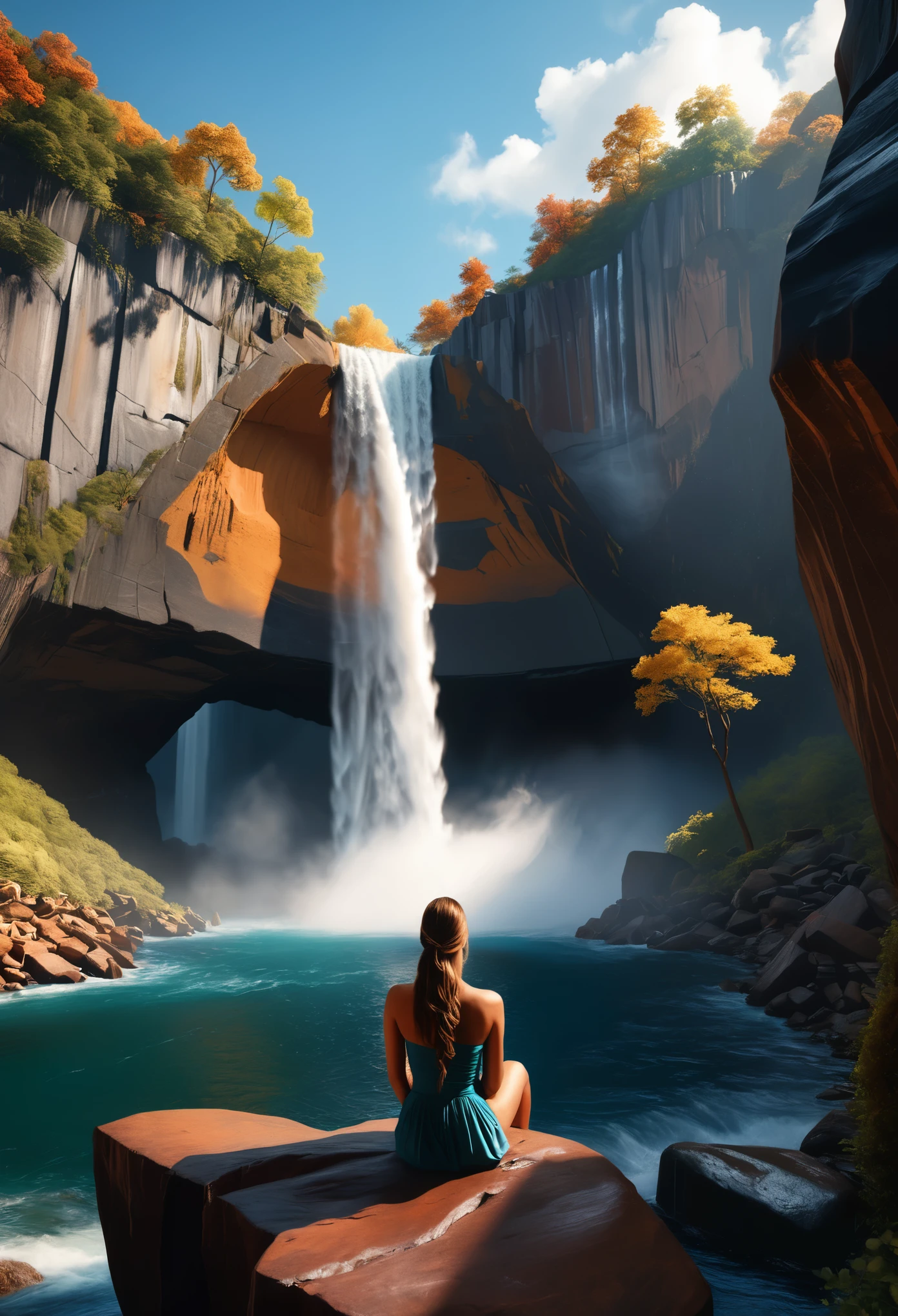 Cliff overlooking the waterfall, There are some arch-shaped stones on the top, Matte painting 8k, Matte Paint 8K, Portrait Wallpaper 8K, Portrait Wallpaper 8K, Portrait Wallpaper 4K, Portrait Wallpaper 4K, The Lost Series, realistic fantasy render, 8K resolution digital painting, 8K resolution digital painting,  Jessica Rossier Fantasy Art, 4K rendered matte paint, 3D rendered matte paint  