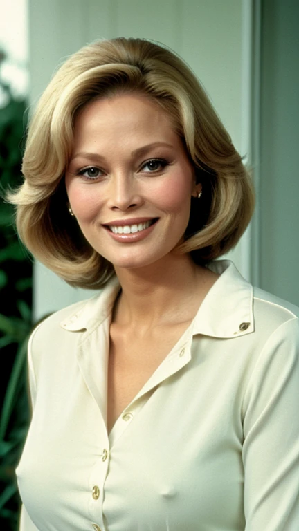 Faye Dunaway wearing casual clothes and smiling