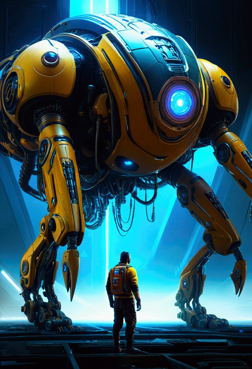 Mechanical Creature, science fiction, by Ralph McQuarrie, cinematic still, chiaroscuro, dynamic, (best quality, masterpiece, photorealistic), very aesthetic, perfect composition, intricate details, ultra-detailed, vivid colors