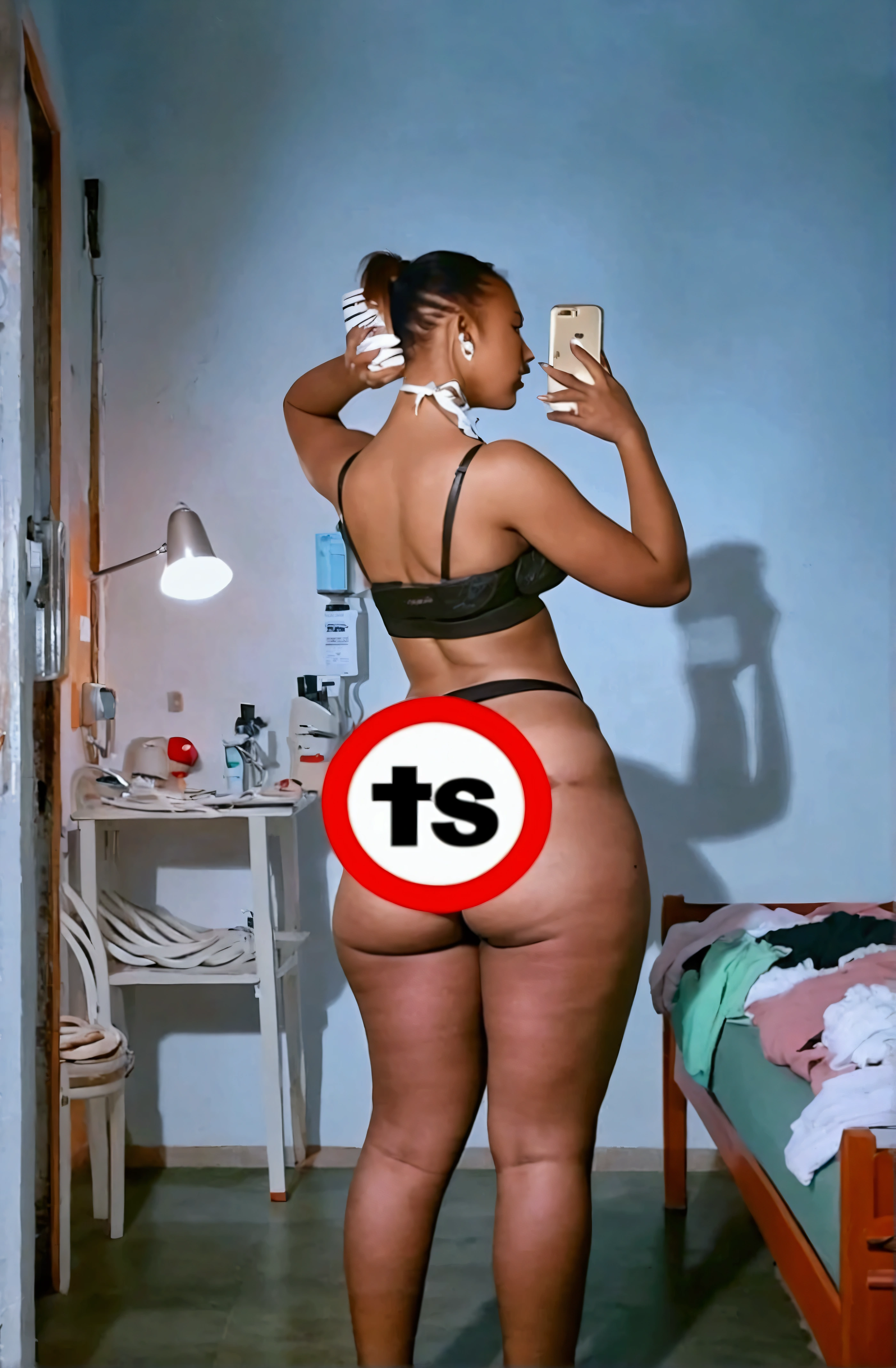 create an image similar to this, but the woman is wearing shorts