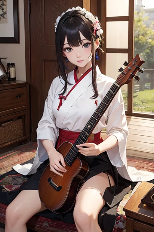 Highest quality、masterpiece、High sensitivity、High resolution、Detailed Description、Slender women、Shamisen、