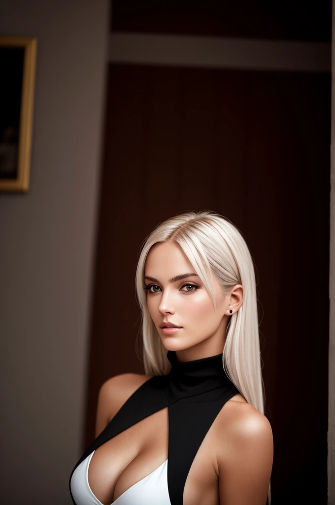 Picture of a French woman. Fit face. 22 years old, Sharp chin, photography, raw photo, masterpiece, extremely detailed photo, DSLR, photorealistic 1.4, ultra hi res, best quality, full body picture, tall, toned, busty, platinum blonde hair, shoulder length hair, [[Alessandra Ambrosio]]