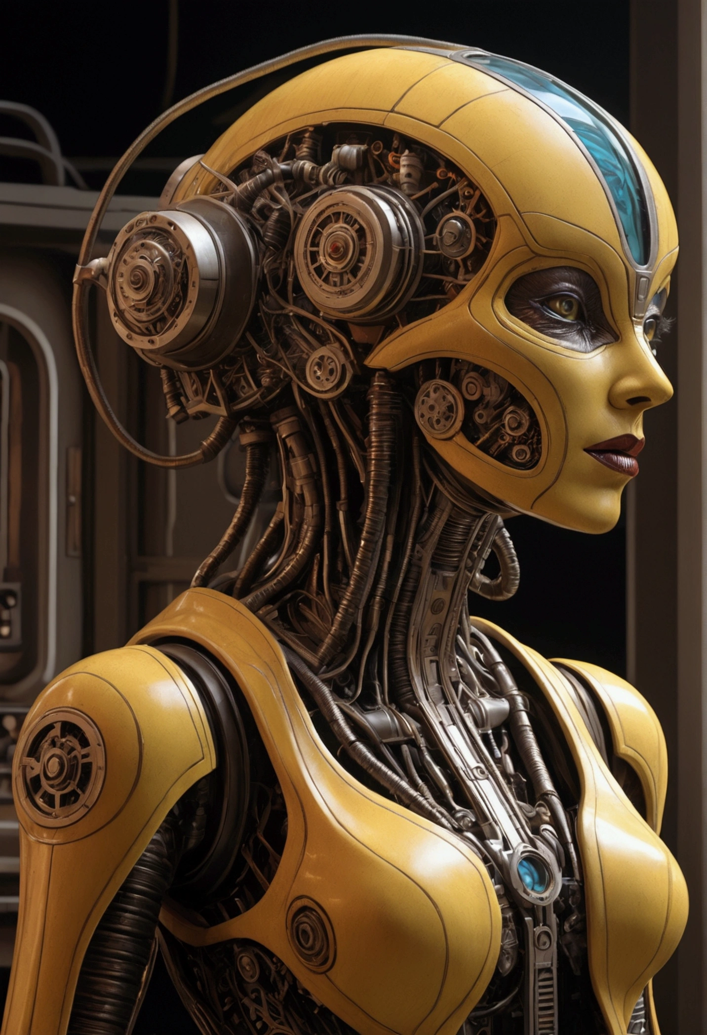 Mechanical Creature, science fiction, by Ed Emshwiller, cinematic still, chiaroscuro, dynamic, (best quality, masterpiece, photorealistic), very aesthetic, perfect composition, intricate details, ultra-detailed, vivid colors