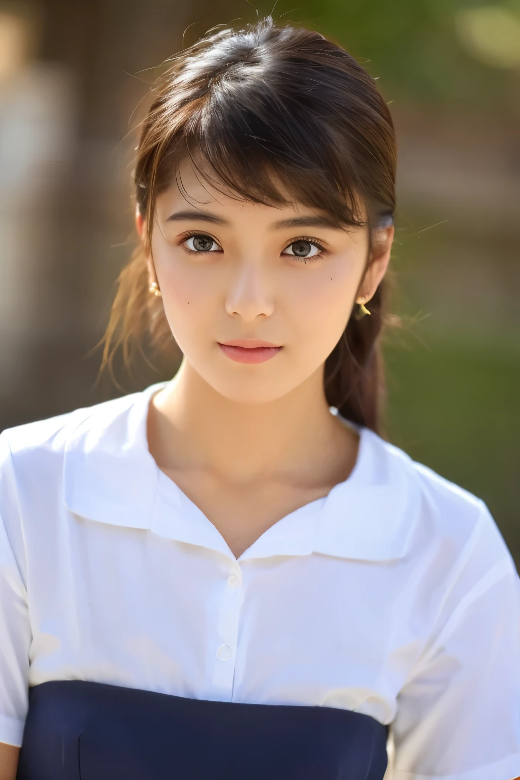 (8K, RAW photos, Top quality, masterpiece: 1.2), Extremely detailed, Super Resolution, (real picture: 1.37), portrait, High-resolution RAW color photos, Professional photos, Official Art, highly detailed CG Unity 8K wallpapers, Beautiful Japanese woman, {30|40} age, Very rich facial details, Very detailed eyes, Highly refined skin, Very detailed nose, The mouth is rich in detail, Perfect anatomical structure, Very detailed background, Very elaborate costumes, A girl, housewife, Realistic body, White skin, Radiant Skin, slim body, Very thin waist, handsome body, brown hair, {short|long} hair, (Bangs:1.2), Cute face, Smile, Realistic face, A bold white shirt, earrings, Camera gaze, Cowboy shooting, Standing Figure, Dynamic Lighting,