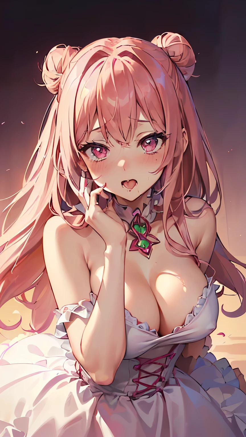 1girl, 8k, super detailed, uhd, best quality, masterpiece, (((blushed heavily, bright red in the face, (blush:1.1), red in the face, mouth open, tongue out, saliva, is set in motion, sex, both hands in the face))), ((perspective from head to chest, only upper body)), (((big , sexly, cute, hot, charming, tsundere, lascivious, Lust, love, pink hair, pink hair, Long hair, pink eyes, detailed eyes, detailed face, perfect face))), hentai blick, hentai, ((succubus, Breasts are covered!, sex demon)), posing