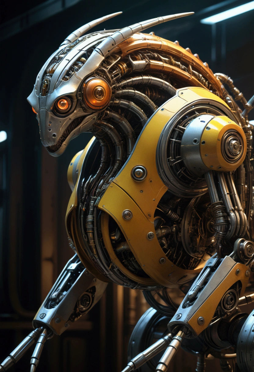 Mechanical Creature, science fiction, by Piotr Foksowicz, cinematic still, chiaroscuro, dynamic, (best quality, masterpiece, photorealistic), very aesthetic, perfect composition, intricate details, ultra-detailed, vivid colors