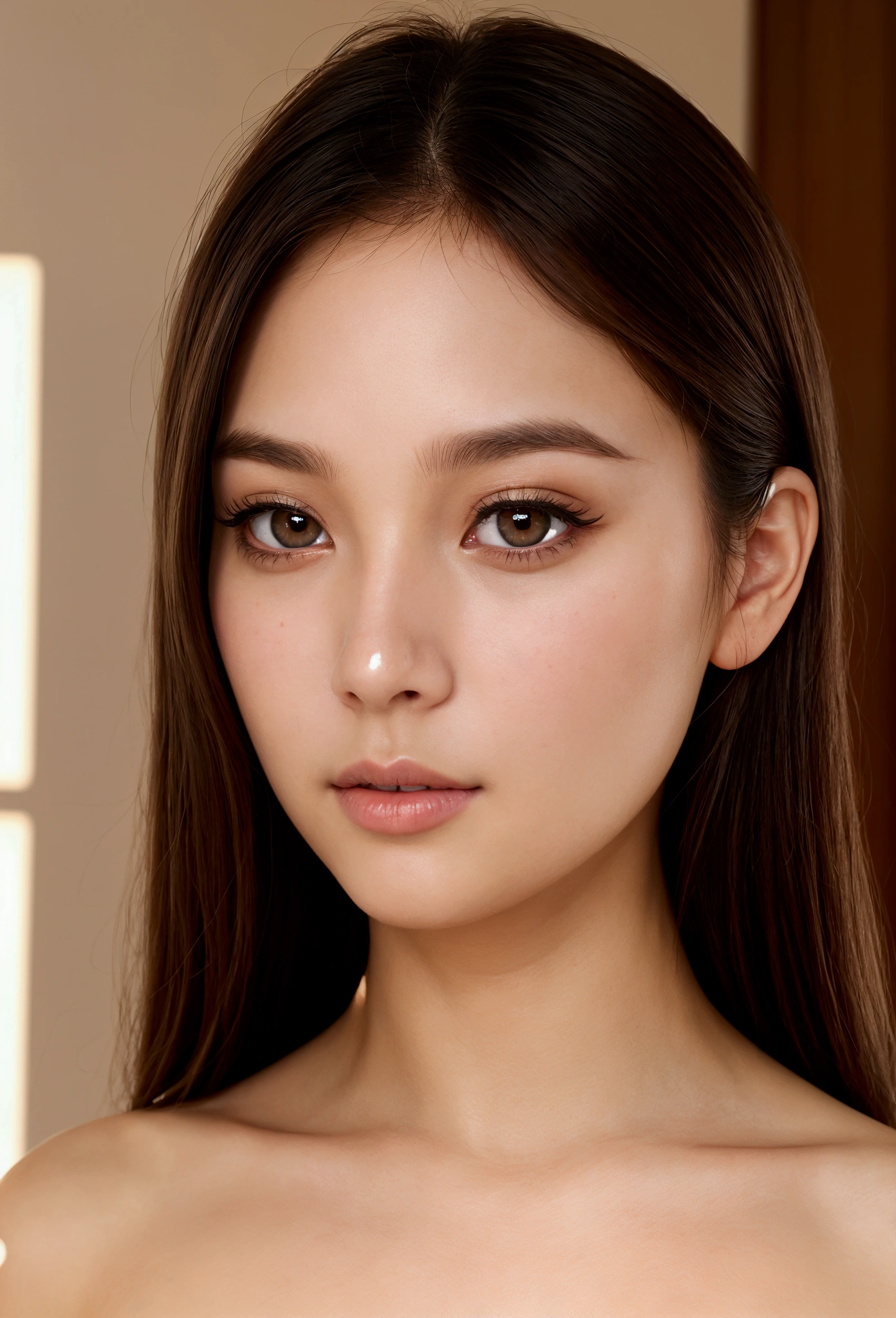 high quality work,realistic works,Super premium graphics,8K HD CG works,High quality graphics,High-definition and exquisite CG works,10x the pixels,Ultra-fine details:1.1,Advanced technical details:1.1Realistic photo effects,室内灯Light Effect果:1.5,natural soft light:1.5. Light Effect(虚拟灯Light Effect果:1.8),Ultra-high resolution,straight dress,High detail hair(Premium hair details:1.1)Clear eyes,Double eyelids look good,sharp eye makeup, Create exquisite eyelash makeup, thin eyebrows, super detailed eyes,high nose, cute red lips, rosy cheeks, Exquisite makeup on the face , Nice face, Perfect face proportions,(Advanced facial details:1.3).