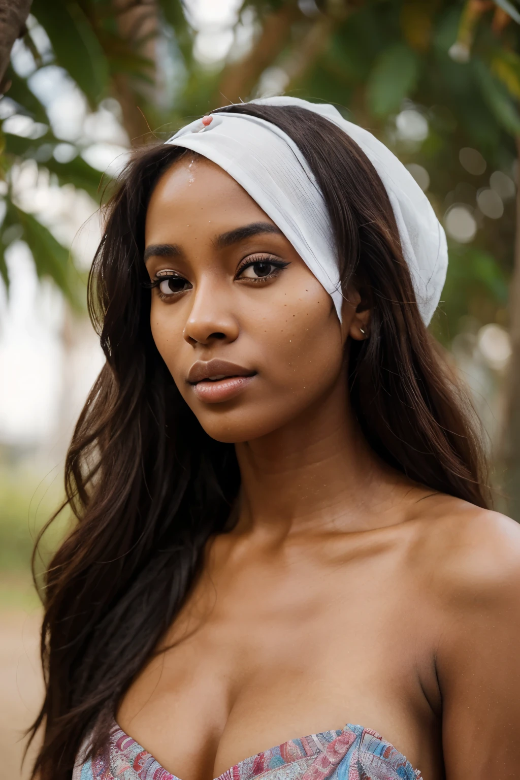 Create a detailed description of a beautiful 22-year-old Somali woman. Describe her facial features, including her skin tone, eye shape and color, nose, lips, and hair. Additionally, describe her body shape, height, and overall appearance, emphasizing her natural beauty and unique characteristics.