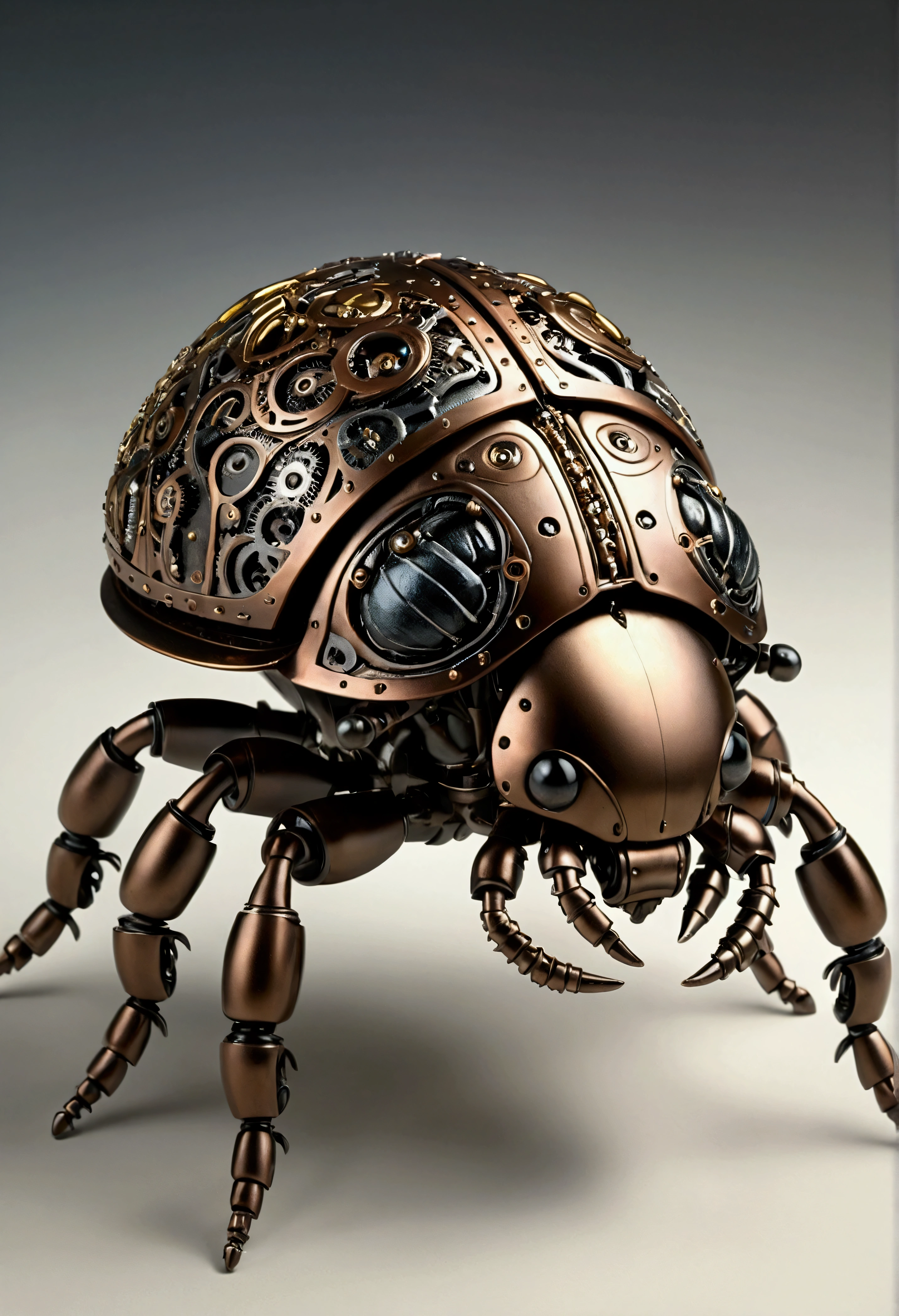 A hyperrealistic, 8k resolution image of a sleek, metallic mechanical creature gliding on glowing rollerblades through a cyberpunk cityscape. The creature has intricate gears and joints, with a silver and chrome body. The city is dominated by towering skyscrapers and vibrant neon lights. A twilight sky with flying drones and holographic advertisements creates a futuristic atmosphere. Focus on detail, 