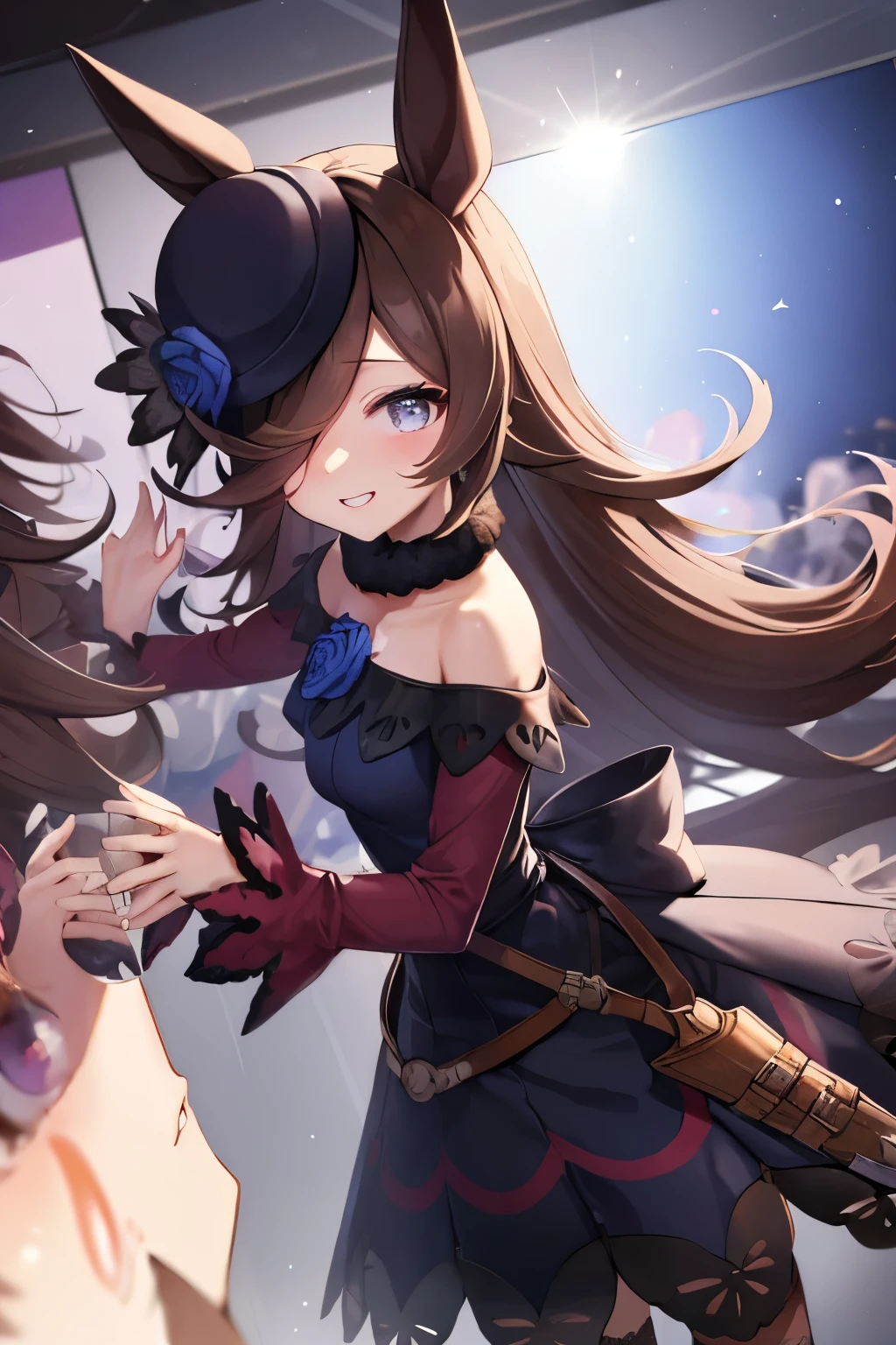 (Tabletop.Highest quality).(Dynamic Angle). (CG paintings with attention to detail),(Perfect image)、Comic Strip.shape.1 girl.Detailed face、Perfect Face.Delicate face、A cute and delicate girl in a gothic maid outfit、Rough skin、Black Hair.length、(Umamimi Girl)Umamimi Girl、((Beautiful Blue Eyes)).繊細でBeautiful Eyes、Beautiful Eyes、Reflected Eyes、smile.(Looking at the audience:1.3).(Face is a little red:0.8)、8k wallpaper、Cowboy Shot、reflected light、Most detailed、Complex、Rough skin、Fine skin、(Super Resolution)、((Cute girl in gothic maid outfit))