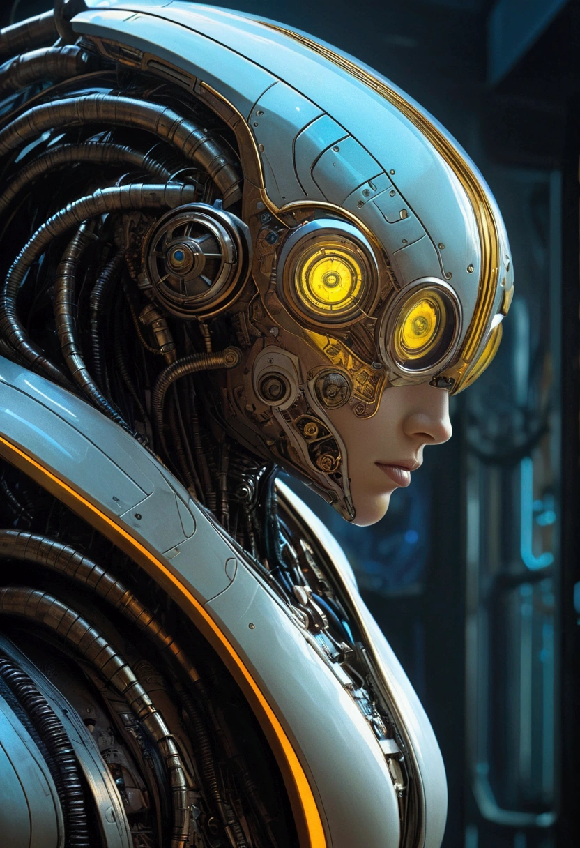 Mechanical Creature, science fiction, futuristic, cyberpunk, by Sparth, cinematic still, chiaroscuro, dynamic, (best quality, masterpiece, photorealistic), very aesthetic, perfect composition, intricate details, ultra-detailed, vivid colors