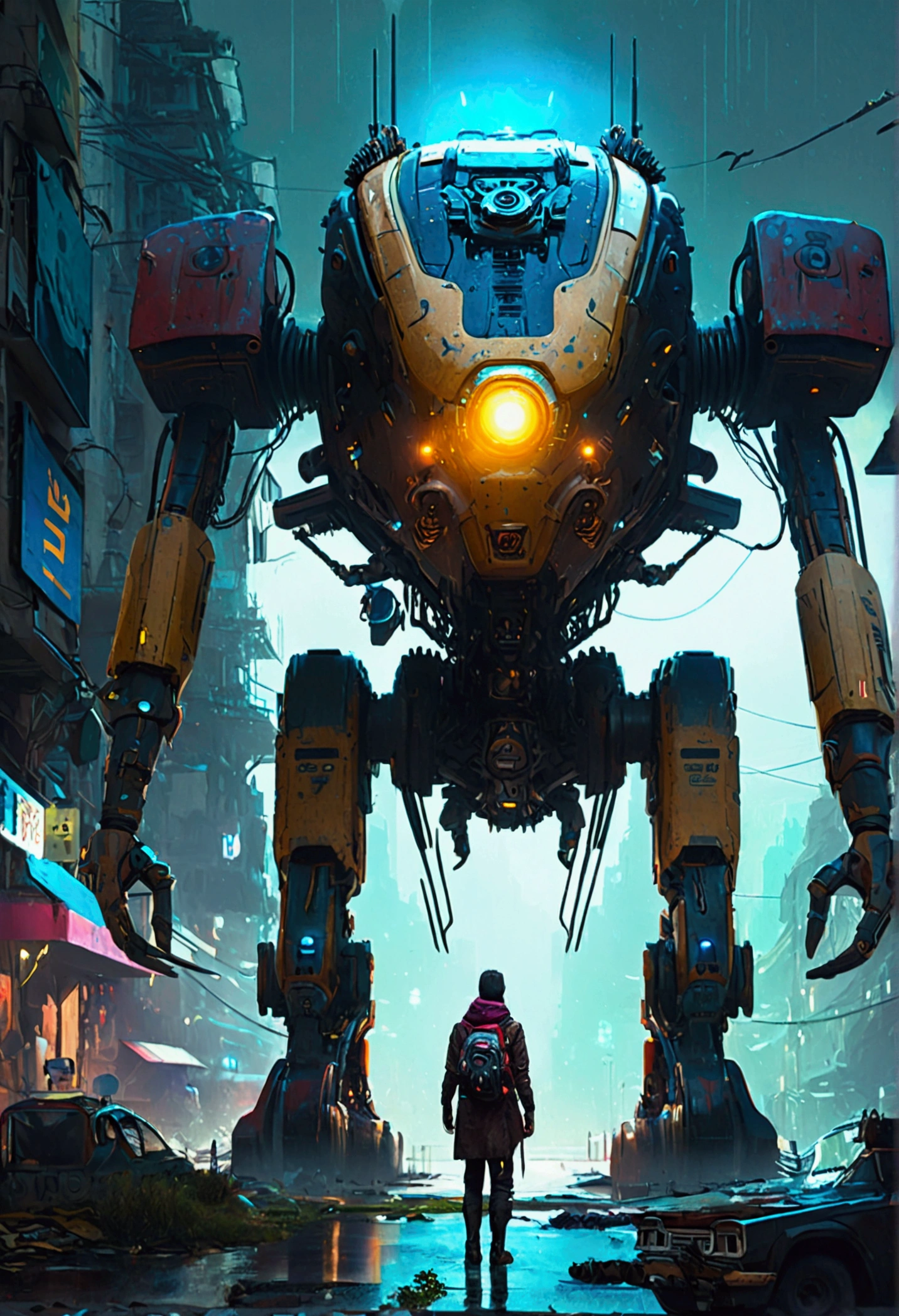 Mechanical Creature, science fiction, futuristic, cyberpunk, by Ismail Inceoglu, cinematic still, chiaroscuro, dynamic, (best quality, masterpiece, photorealistic), very aesthetic, perfect composition, intricate details, ultra-detailed, vivid colors