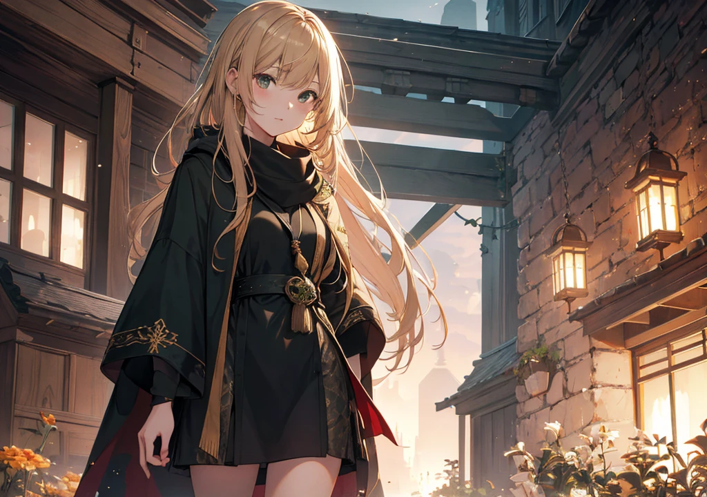 Realistic photos, Focus distance 10mm, Red and white, Beautiful girl, Realistic photos, Shooting at focus distance 10mm, masterpiece, 最high quality, high quality, Very detailed CG 8k wallpaper unit, Award-winning photography, Depth of written boundary, High resolution, bloom, chromatic aberration, Realistic, Very detailed, Art Station Trends, CGsociety Trends, Complex, High detail, dramatic, Art on the go, volumetric lighting, A beautiful golden-haired girl, wearing black robes and a green scarf, standing at the entrance to the Slytherin House. In the background is a stone wall with a snake emblem on it