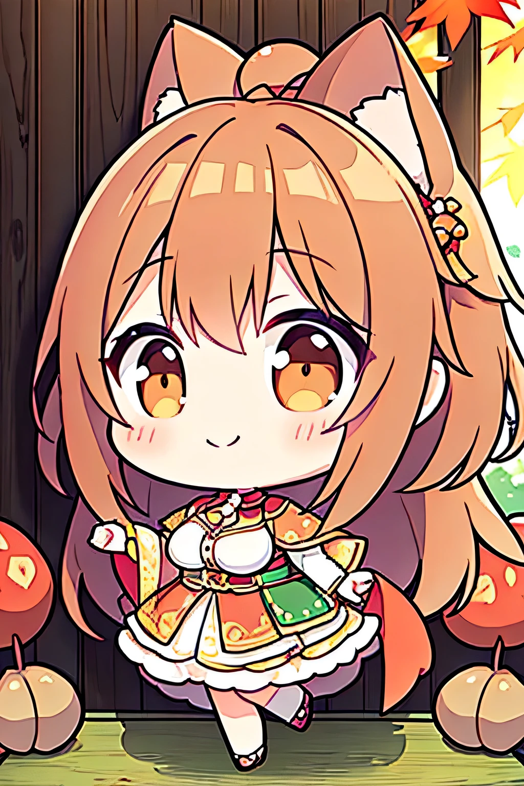 Highest quality、High resolution、Detailed Background、mysterious、(Beautiful face in every detail:1.4)、Anatomically correct、Highly detailed face、(Huge breasts:1.2)、Perfect body line、Light color hair、Cute gestures、nature、Fun atmosphere、A big smile、Looking at me happily、An adorable creature that blends into autumn nature、Chestnut color and texture、Autumn-like、
Its is covered in brown chestnut shells.、A lovely fairy appeared、For fluffy hair、Chestnuts are scattered all over the place.、She is wearing a costume that looks like a chestnut shell.、It has a button in the shape of a fruit.、Small chestnuts are scattered at my feet.、It looks like a fairy dancing lightly.、In the hands of the fairy、It has even larger chestnuts.、The fairy's face, with autumn's blush on her cheeks,、It's calm and kind、Hold the clitoris lovingly、The way he occasionally puts his hand on her cheek is adorable.、Cute beauty、Fantastic and cute