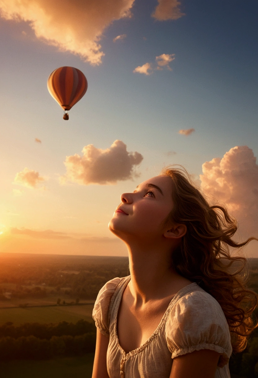 masterpiece, Highest quality, Movie stills, One girl, Cloud Girl, Floating in the sky, close, bright, Happy, Warm and soft lighting, sunset, (spark:0.7)