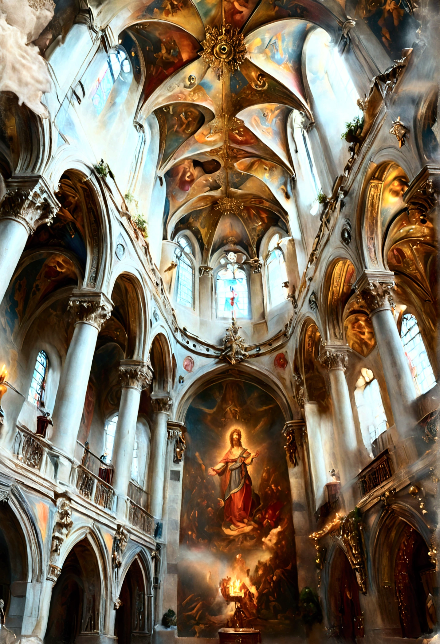 a detailed illustration of la biblia, high quality oil painting, ultra-detailed, (best quality,4k,8k,highres,masterpiece:1.2),ultra-detailed,(realistic,photorealistic,photo-realistic:1.37),HDR,UHD,studio lighting,ultra-fine painting,sharp focus,physically-based rendering,extreme detail description,professional,vivid colors,bokeh,renaissance art style,dramatic lighting,chiaroscuro,baroque,renaissance,cinematic,epic scale,intricate details,religious imagery,biblical scenes,ancient manuscript,old parchment texture,worn leather cover