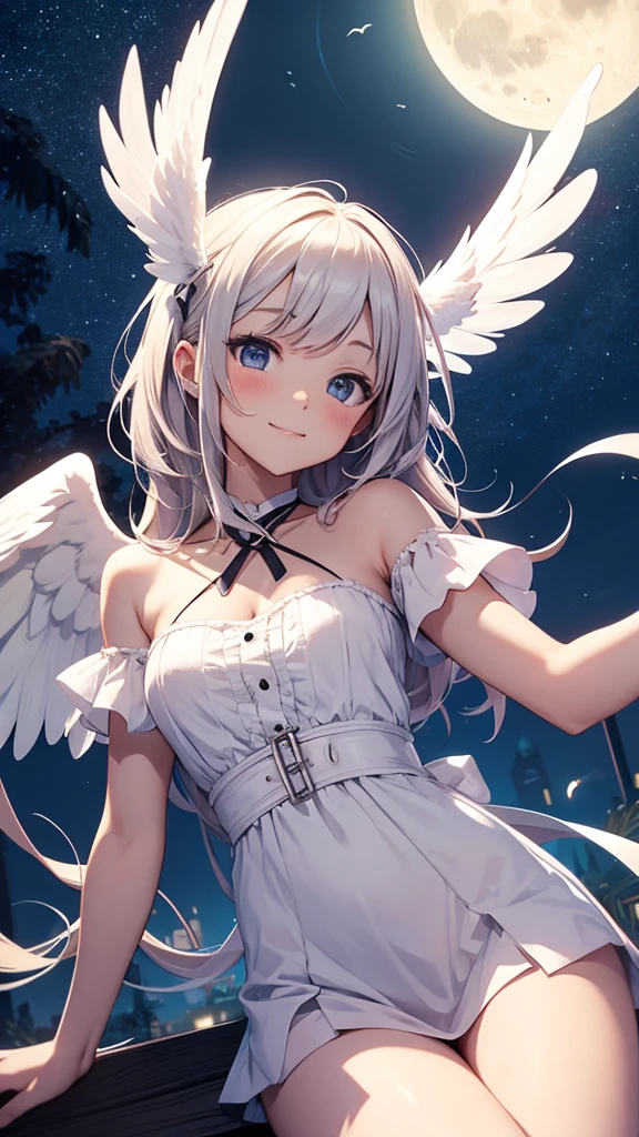 angel,happy,Under the moon