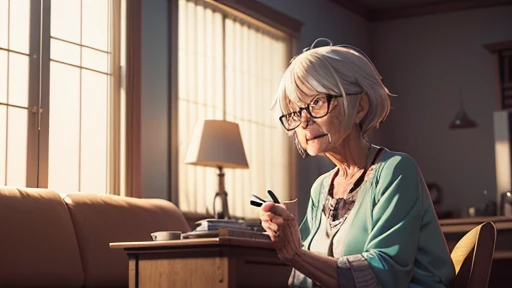 An old woman talking to a  in a living room an anime drawing inspired by Goro Fujita, pixiv, what is?, concept art of a single guy, 3d realistic anime style., in anime style, in an anime style, Detailed anime character art, digital anime illustration, detailed digital anime art, clean and detailed anime style, stylized anime