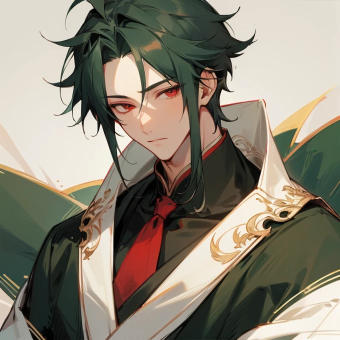 1 boy, dark green hair, beautiful detailed red eyes, handsome 