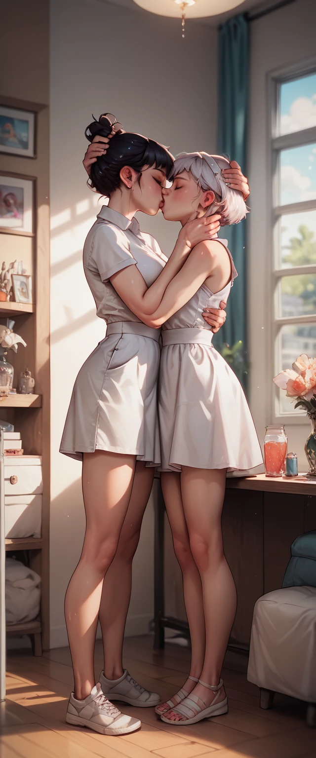 Fraction_9, Fraction_8_direction_7_up, 12 girls,(Sister and younger sister), , Embrace, kiss, Place your hands on your head, kneel, In a room
