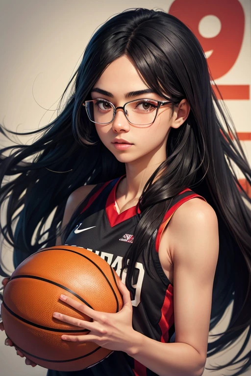 Basketball player with number 9, glasses, long black hair. Name jhuly