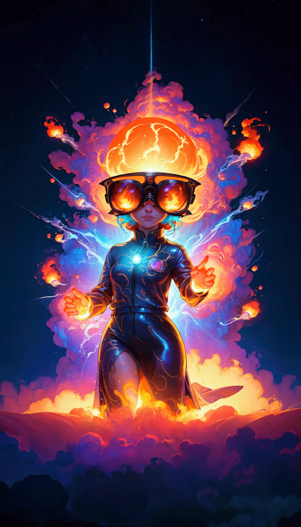 a beauti fu girl with a fireball and glasses on his head, dan mumford and pixar, movie poster character, beeple and jeremiah ketner, 🚀🚀🚀, jen bartel, radiant alien, sci-fi lizard alien, vibrant fan art, official concept art, dan mumford. 8 k octane render, hq 4k phone wallpaper, dan mumford. octane render