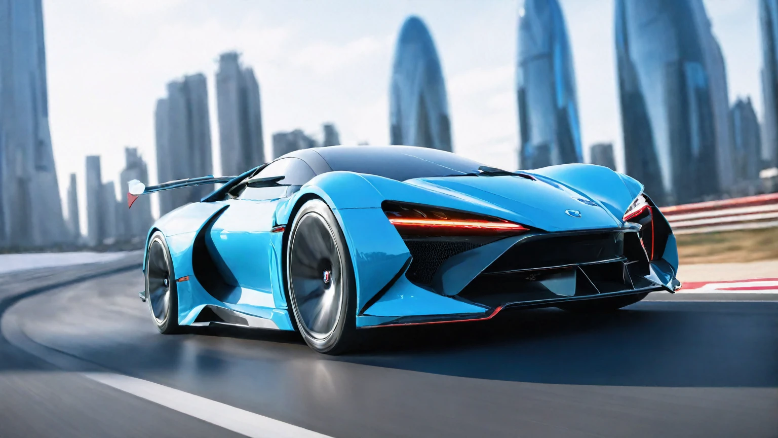 cybercar,future technology,futurism,Sports car track suspended in the sky,science fiction concept sports car speeding on the floating road,cyberpunk city background,Realistic,cinematic,depth of field,Strong blur,, (masterpiece,best quality,ultra-detailed, absurdres)