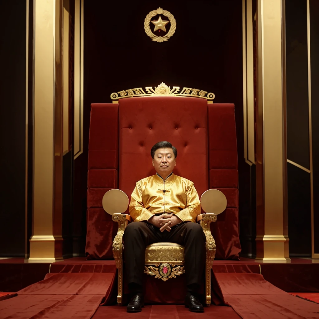 president of china on throne surrounded by russian gold ingots