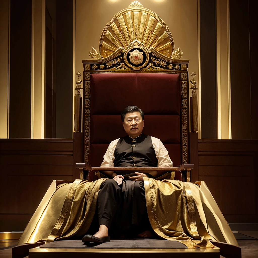 president of china on throne surrounded by gold ingots