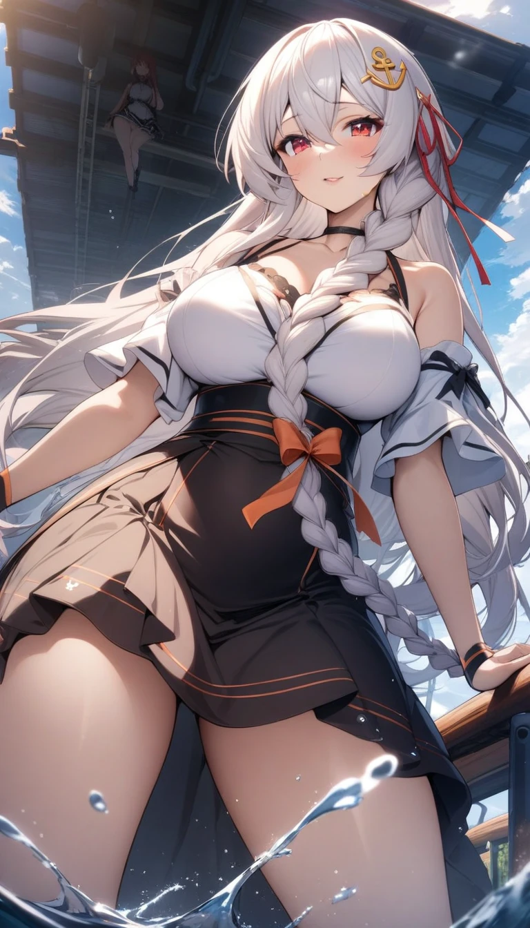 nsfw, (wearing nothing: 1.5), large breasts., 1 girl,  empty eyes ,snow mountain, a girl, airplane, ice texture, trading card, furious, crying, absurdly long hair, silver hair, odd eyes, aqua eyes, silver eyes, , beautiful breasts, hair ribbon, teenager, japanese idol, african, at funeral, fair skin, nipple , wet