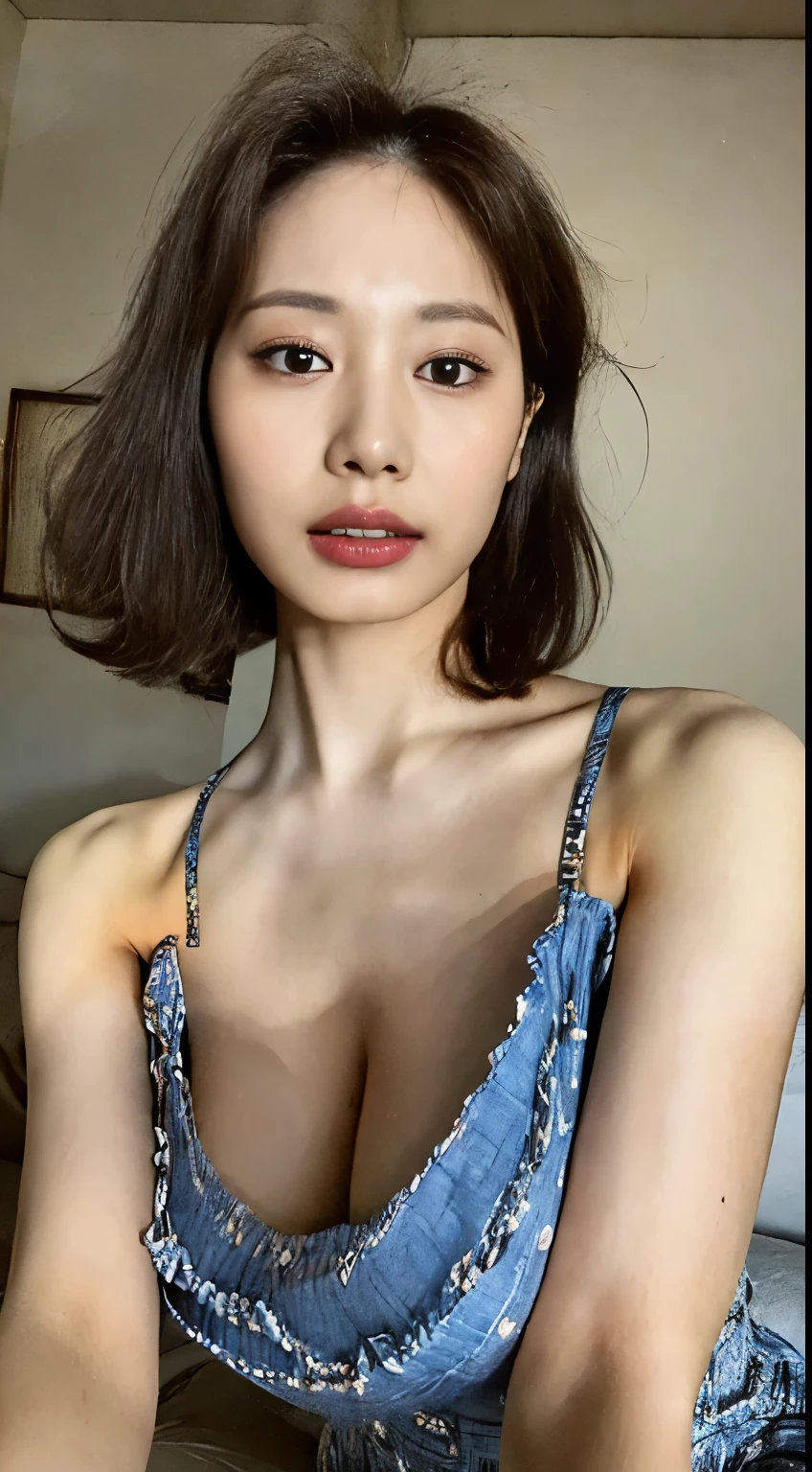 (Best Quality, 8k, 32k, Masterpiece, UHD:1.5), Interesting Japanese Woman Photo, 1 Girl, (Giant Breasts:1.5), (Short Wavy Hair), Belly, Perfect Body, Very Detailed Face, Detailed Lips, Smooth Eyes, Double eyelids, Pajamas, in bed, (seductive), ((Flumb:1.5))