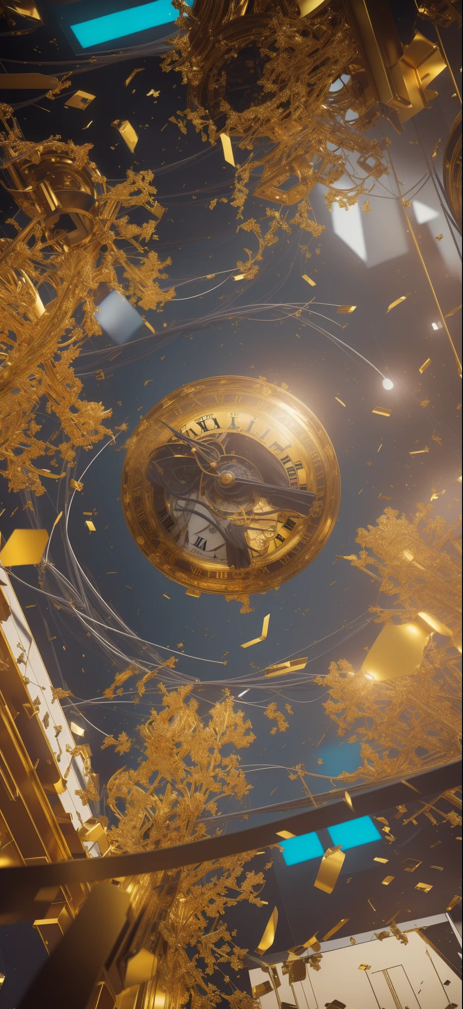 (masterpiece, top quality, best quality, Extremely detailed details, official art, Beauty and aesthetics: 1.2, ) There is a clock on the ceiling of a building., Complex artwork. Octane Rendering, Complex 8k rendering, 4k highly detailed digital art, rendered in cinema4d, Rendering in Cinema 4D, Philip Hodas's Artistic Style, 3 d render beeping sounds, Rendering in Cinema 4D octane, beeping sounds. Octane Rendering