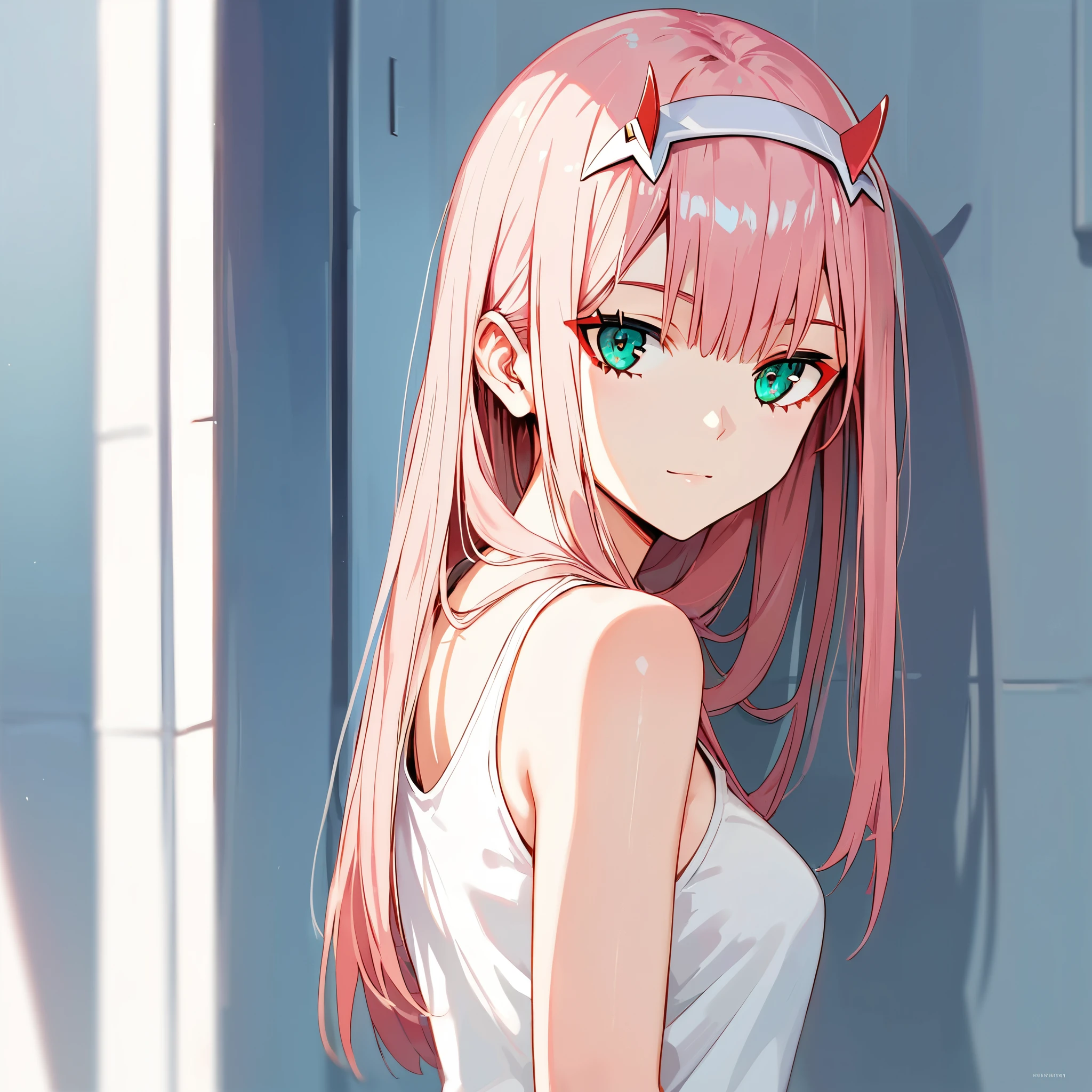 score_9, score_8_up, score_7_up,source_anime, high res image,masterpiece,best quality,girl,cute face,clear skin,zero_two_darling_in_the_franxx,tanktop,