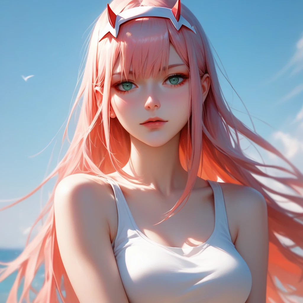 score_9, score_8_up, score_7_up,source_anime, high res image,masterpiece,best quality,girl,cute face,clear skin,zero_two_darling_in_the_franxx,tanktop,