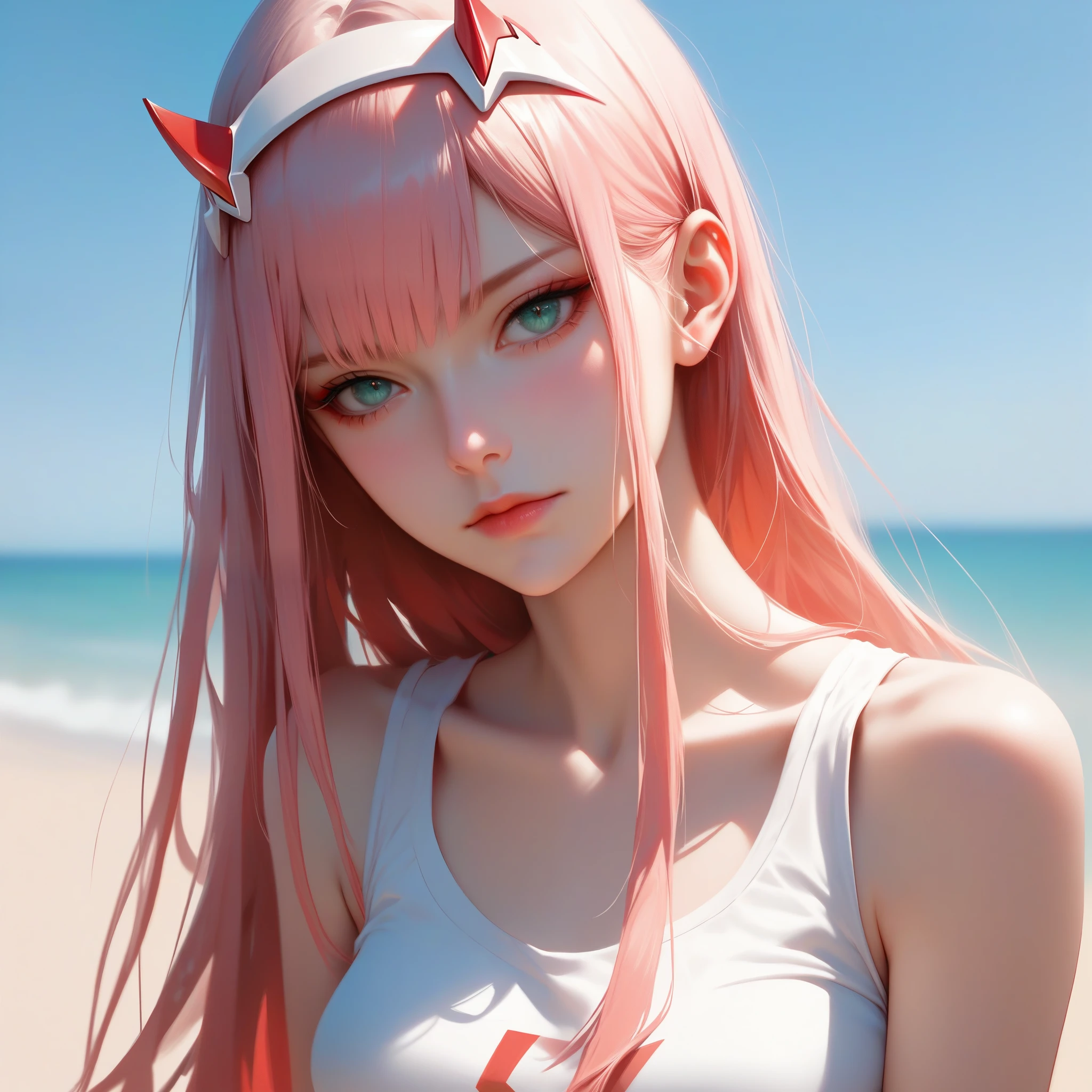 score_9, score_8_up, score_7_up,source_anime, high res image,masterpiece,best quality,girl,cute face,clear skin,zero_two_darling_in_the_franxx,tanktop,