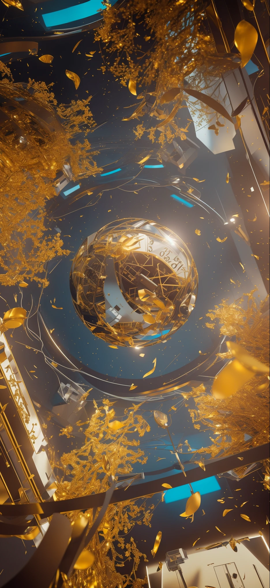 (masterpiece, top quality, best quality, Extremely detailed details, official art, Beauty and aesthetics: 1.2, ) There is a clock on the ceiling of a building., Complex artwork. Octane Rendering, Complex 8k rendering, 4k highly detailed digital art, rendered in cinema4d, Rendering in Cinema 4D, Philip Hodas&#39;s Artistic Style, 3 d render beeping sounds, Rendering in Cinema 4D octane, beeping sounds. Octane Rendering