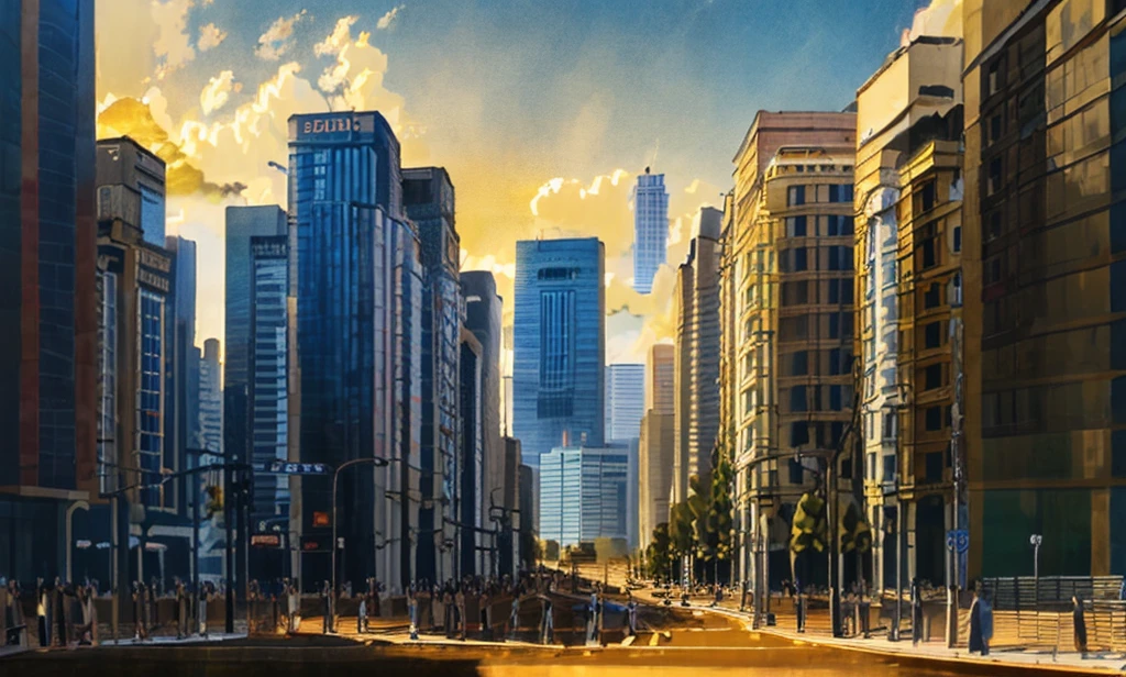 a bustling cityscape of são paulo at golden hour, intricate hyper-realistic details, cinematic dramatic lighting, warm tones, 8k resolution, masterpiece