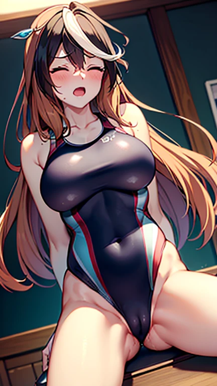 masterpiece,game cg,best quality,ultra-detailed,detailed light,slim body,slim legs,collarbones,slender body shape,detailed eyes,slender,kawaii,cute girl,medium breasts,1girl,happy,blush,floating hair,medium breasts,((((competition swimsuit)))),beautiful detailed body,detailed eyes,classroom,table sex,crotch rub,masturbation,pussy juice puddle,from below,show off nipple,spread legs,moaning,closed eyes,open mouth,arm_support,(slouch:1.5),