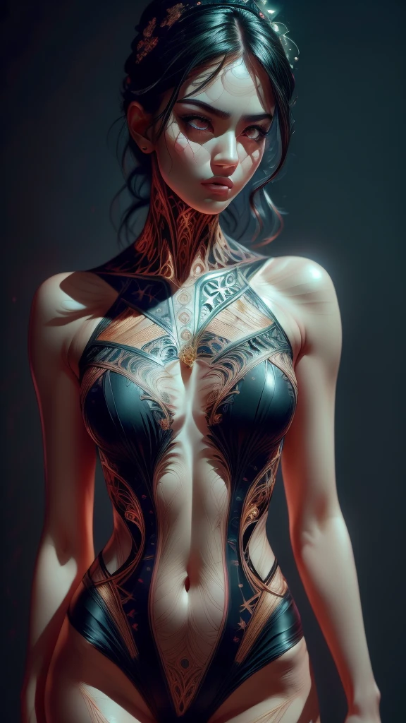 4K resolution,8K resolution,beautiful,Highest quality,Absolutely wonderful,Very detailed,Ultra-high resolution,masterpiece,(Realistic:1.5),(Realistic:1.5),Increased depth of field,Cinematic Light, One elegant mature woman, Long black hair,(Beautiful face with exquisite details:1.5),Face with a gentle expression,Transparent white skin,(Very delicate skin texture:1.5),Great proportions,Glamorous Body,Anatomically correct body, Elegant high leg swimsuit,ornate designs,Gorgeous and detailed pattern,Beautifully detailed pattern,Detailed cloth texture,Decorated with lavish jewellery, (Black Background:1.6), (Dramatic Angle:1.5),