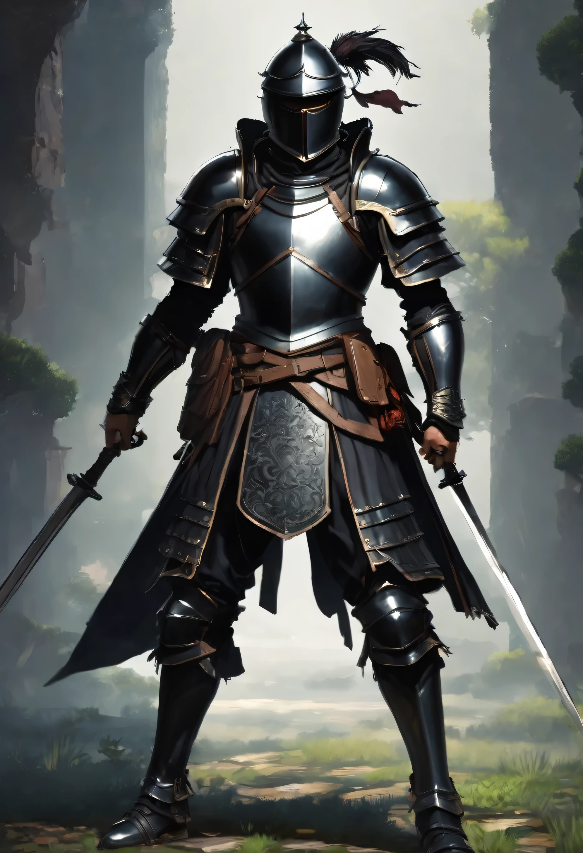 swordsman man in black armor and helmet rpg