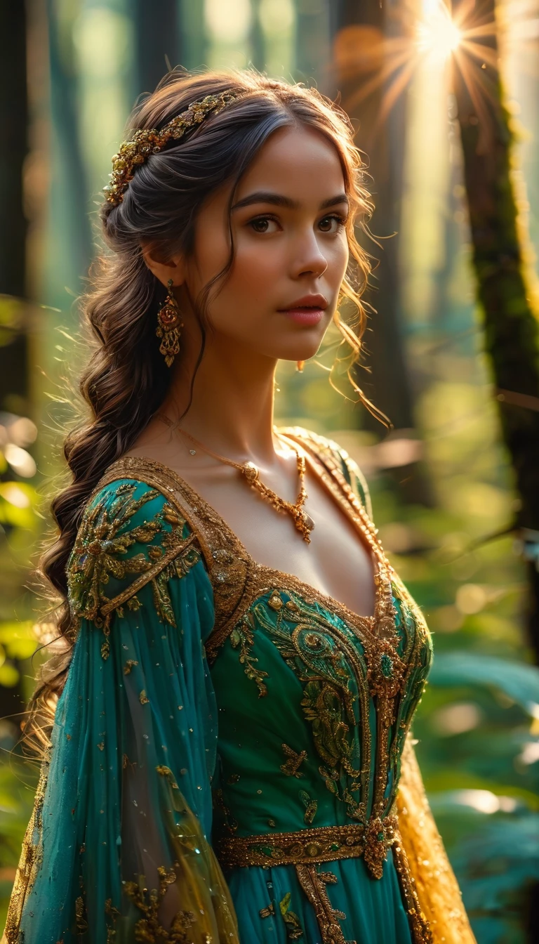 valkyrie, Fine, (Best Illustration), 8k Resolution, Intricate Details, Best Quality, Realistic, Ultra Detailed, Best Lighting, Best Shadows, Ultra HD, ((((Handsome Young woMan))), ((age :1.5)), (glowing eyes), ((((long black hair: 1.1))), ((dark green clothes)), (prince (indifferent expression),((Wearing high detail dress, fair skin)), erotic palace theme, amazing RAW color photo,