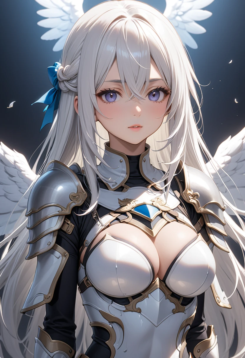 woman、White Hair、long hair、Angel、wing、armor、