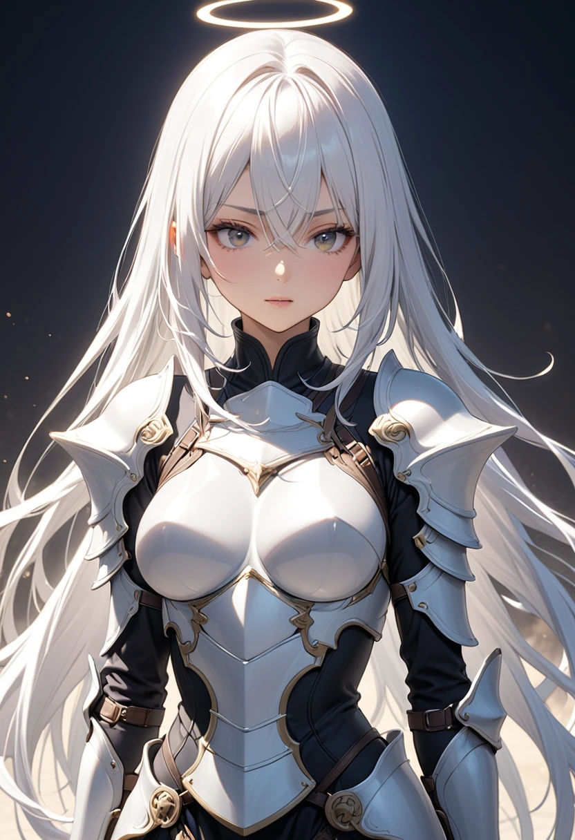 woman、White Hair、long hair、Angel、wing、armor、