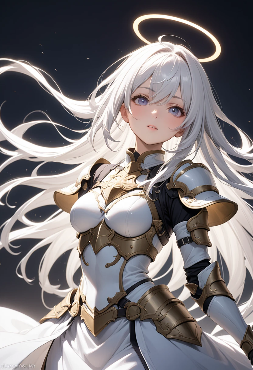 woman、White Hair、long hair、Angel、wing、armor、