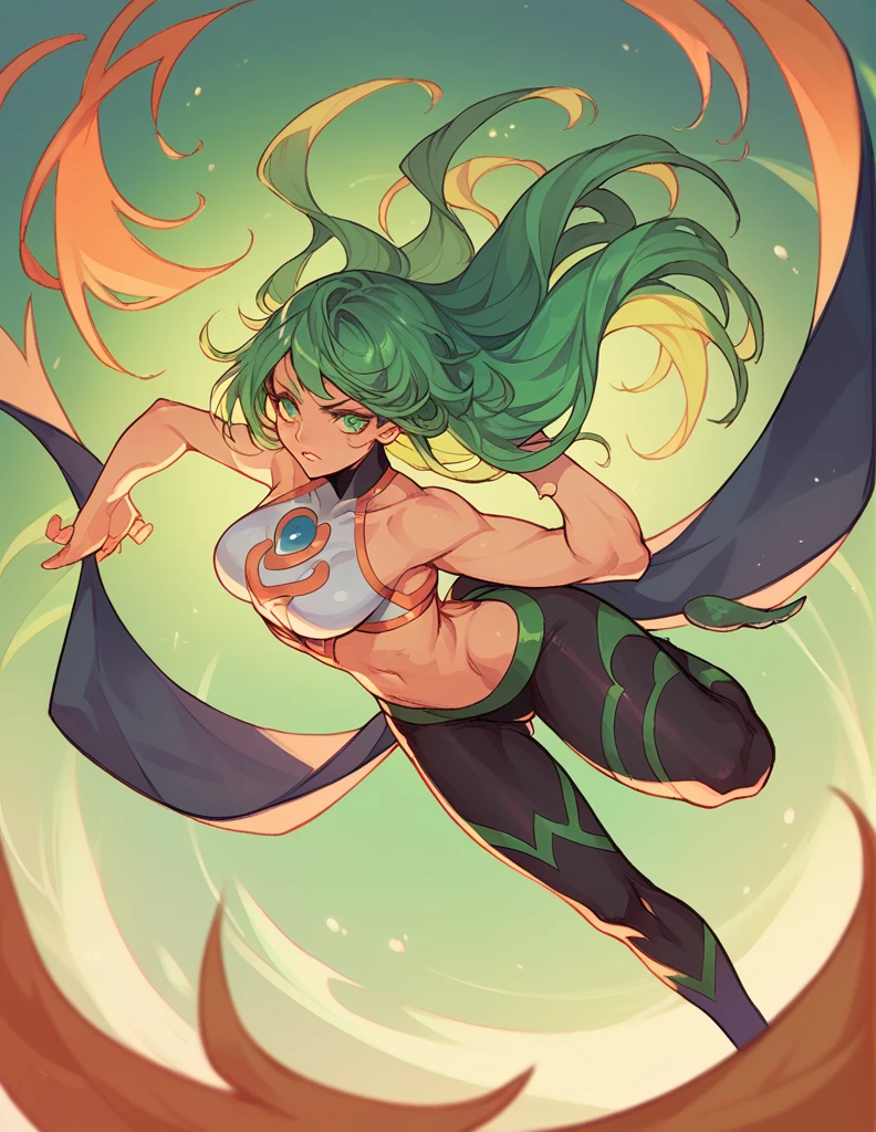 Woman, Kizi, long hair, green haired, greeneyes, Calça leggings verde, leggings verde, tails, Queen